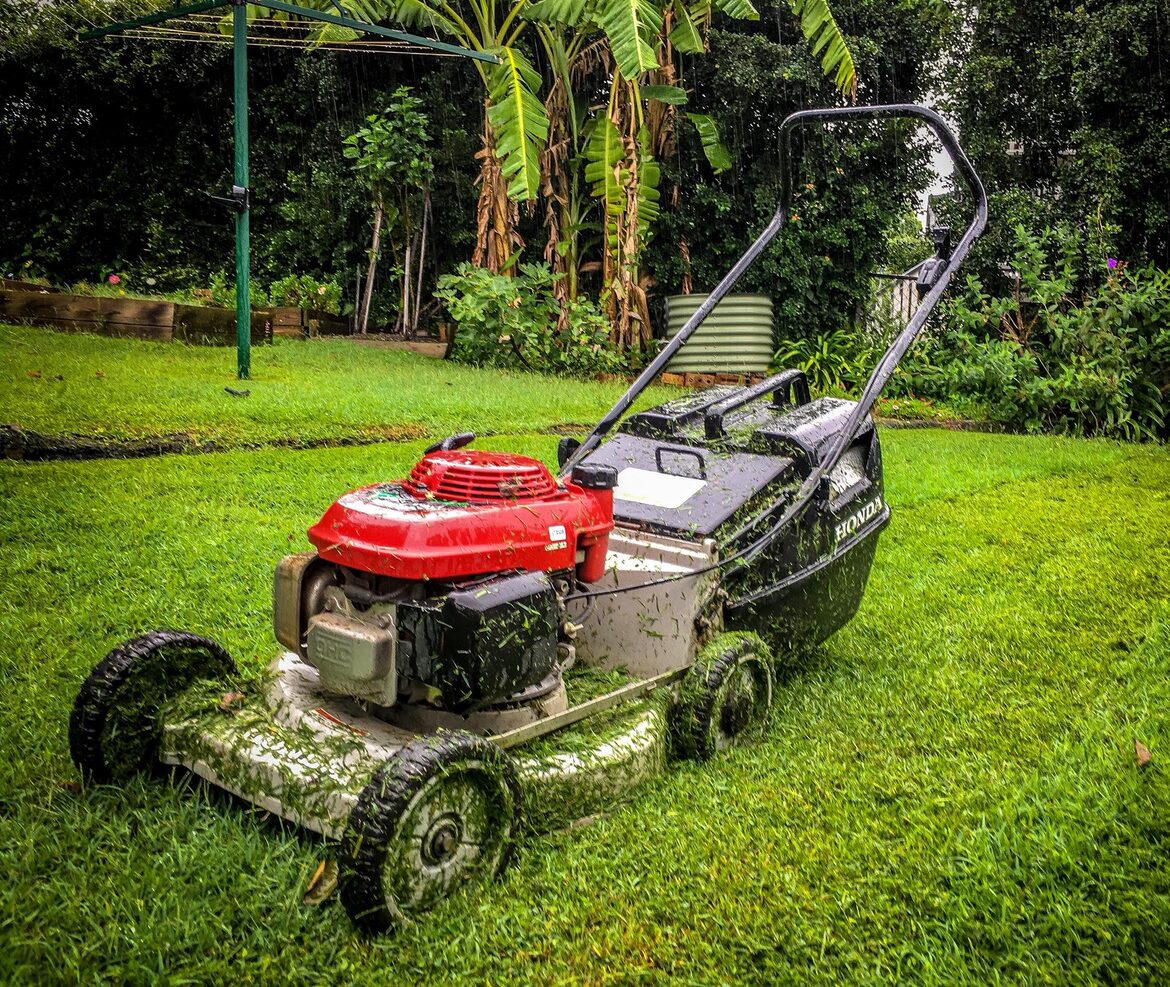 Lawn Mowing in the rain at Mitchelton